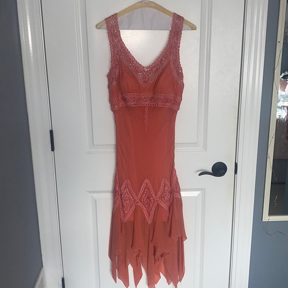 Sue Wong Coral Silk Dress